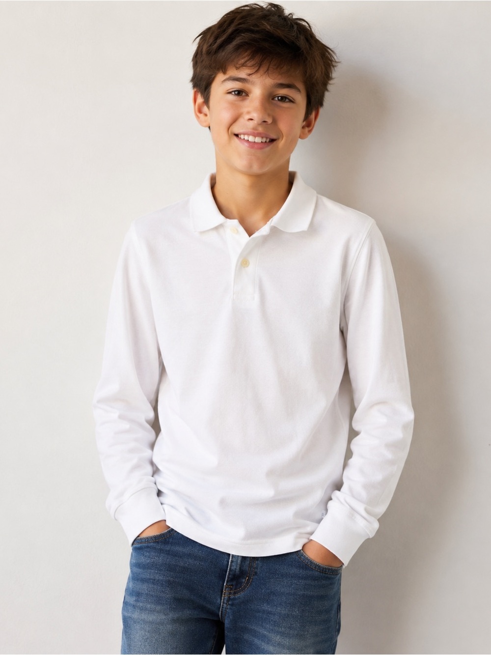 GAP Kids Boys XL 12 White Long Sleeve Cotton Polo Shirt NWT